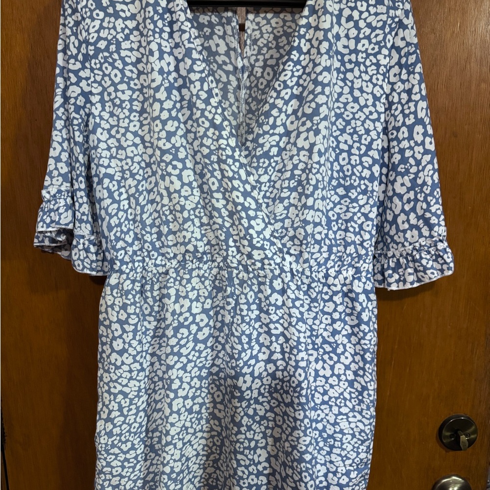 Blue and White leopard Print Romper 🐆